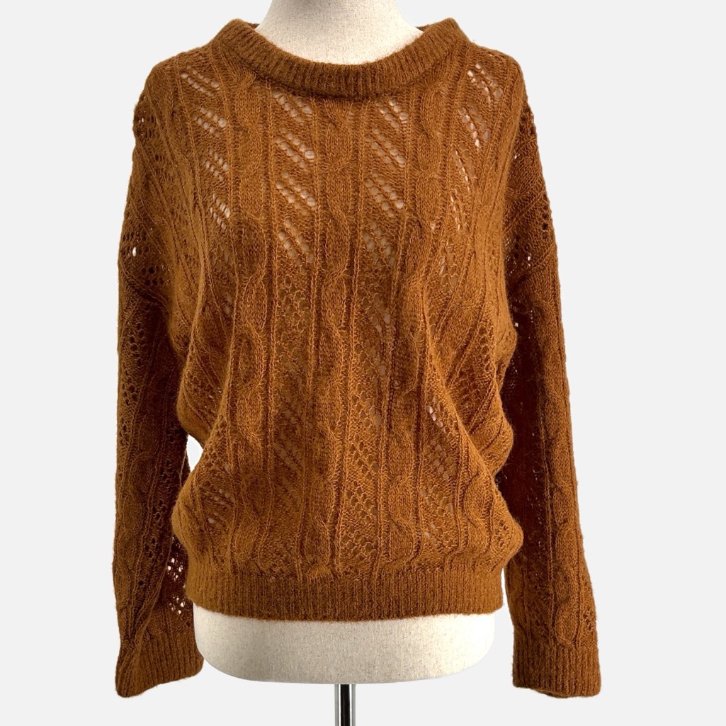 Pomandere Open Knit Alpaca Wool Cotton Blend Sweater In Caramel - Size 4 Us